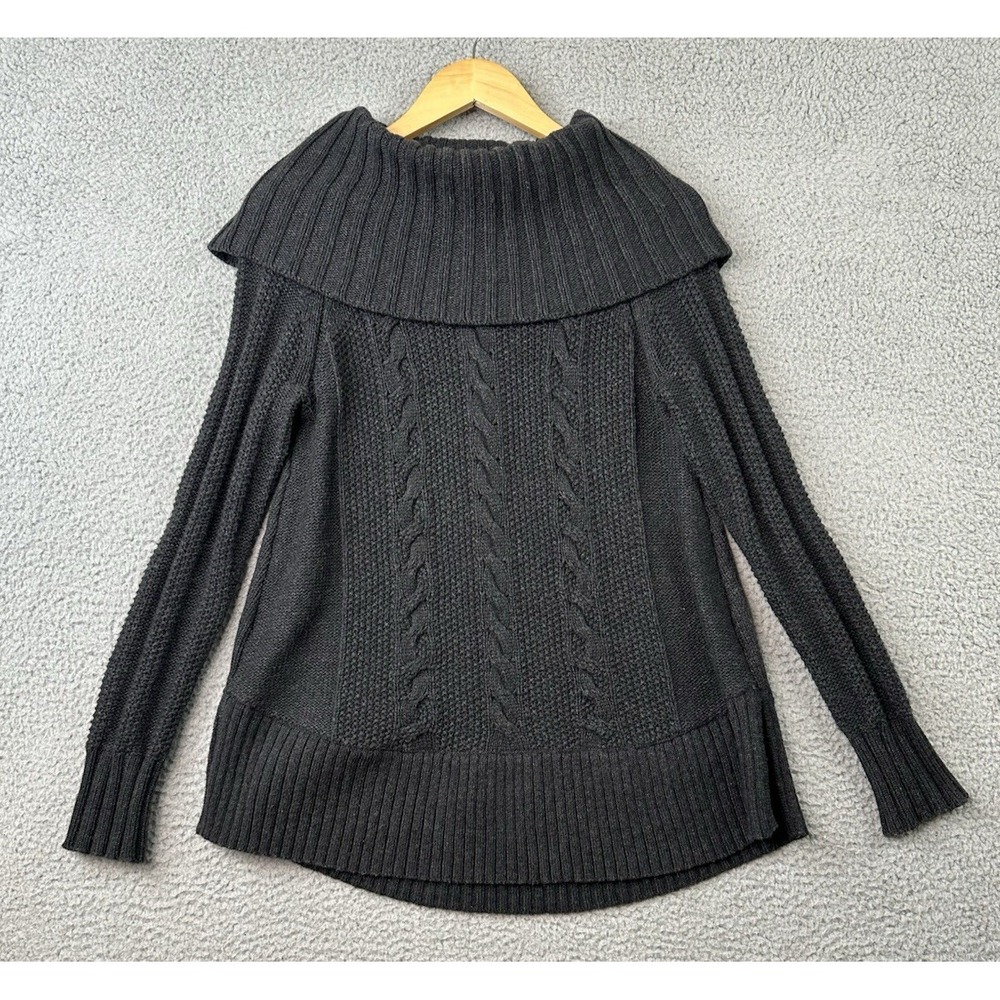 Smartwool Crestone Tunic Sweater Womens Small Black Cowl Neck Cable Knit Cozy
